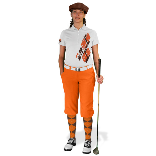 Ladies Golf Knickers Argyle Utopia Outfit KK - Brown/Orange