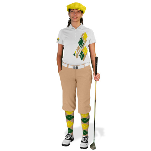 Ladies Golf Knickers Argyle Utopia Outfit KKK - Khaki/Dark Green/Yellow