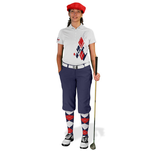 Ladies Golf Knickers Argyle Utopia Outfit KKKK - Navy/Red/White