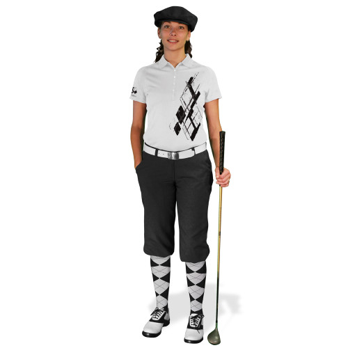 Ladies Golf Knickers Argyle Utopia Outfit L - Black/White