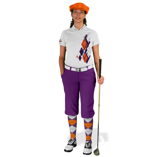 Ladies Golf Knickers Argyle Utopia Outfit LL - Purple/Orange/White