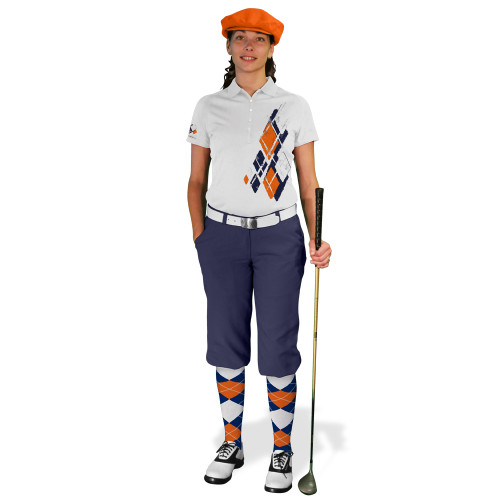 Ladies Golf Knickers Argyle Utopia Outfit LLLL - Navy/Orange/White