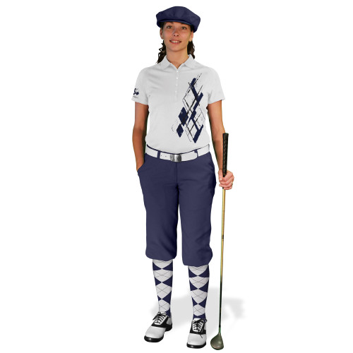 Ladies Golf Knickers Argyle Utopia Outfit M - Navy/White