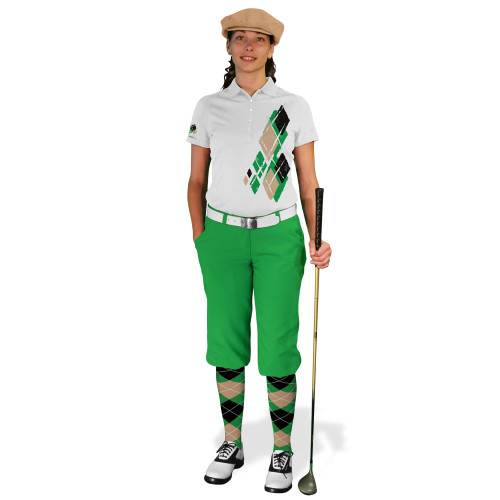 Ladies Golf Knickers Argyle Utopia Outfit MMM - Lime/Khaki/Black