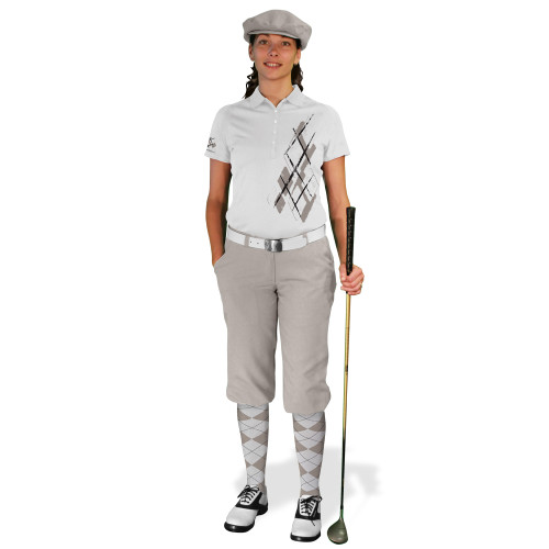 Ladies Golf Knickers Argyle Utopia Outfit N - Taupe/White