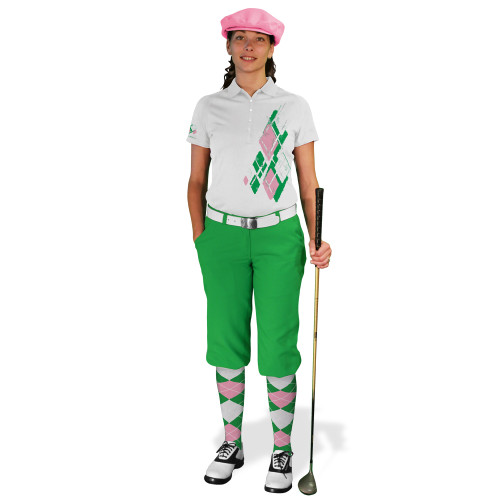 Ladies Golf Knickers Argyle Utopia Outfit NNN - Lime/Pink/White