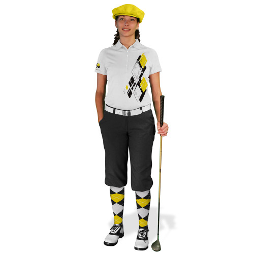 Ladies Golf Knickers Argyle Utopia Outfit NNNN - Black/Yellow/White
