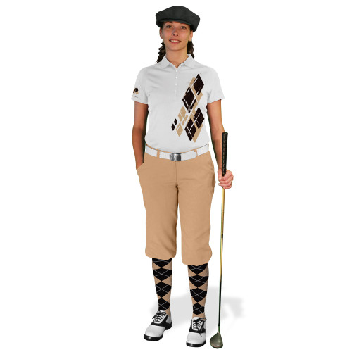 Ladies Golf Knickers Argyle Utopia Outfit OO - Khaki/Black