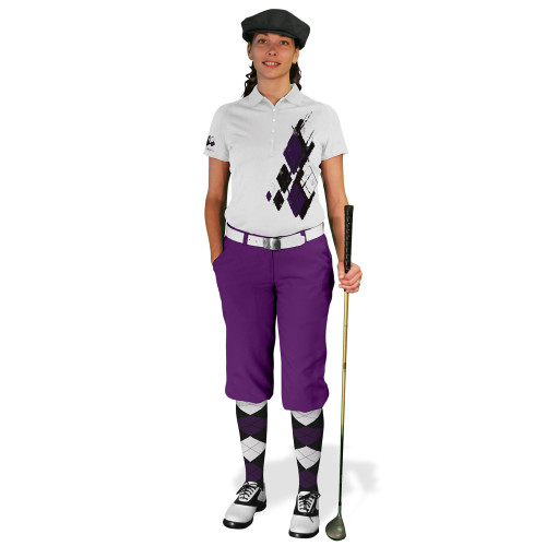 Ladies Golf Knickers Argyle Utopia Outfit OOOO - Black/Purple/White