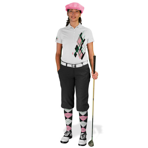 Ladies Golf Knickers Argyle Utopia Outfit PPP - Black/Pink/White