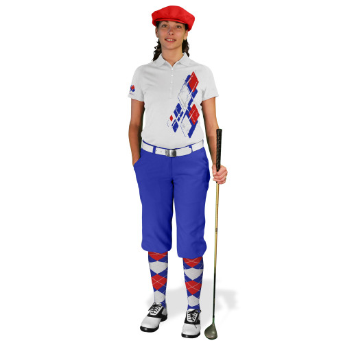 Ladies Golf Knickers Argyle Utopia Outfit PPPP - Royal/Red/White