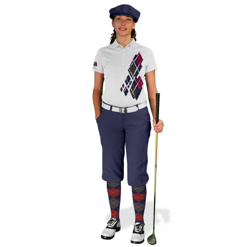 Ladies Golf Knickers Argyle Utopia Outfit Q - Navy/Maroon/Charcoal