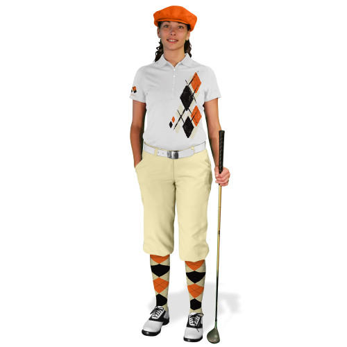 Ladies Golf Knickers Argyle Utopia Outfit QQQQ - Natural/Black/Orange