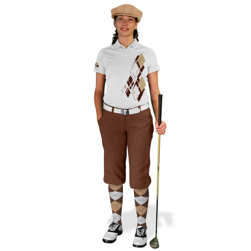 Ladies Golf Knickers Argyle Utopia Outfit RR - Brown/Khaki/White