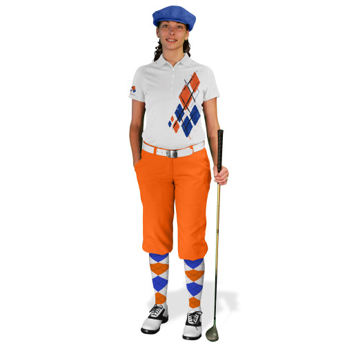 Ladies Golf Knickers Argyle Utopia Outfit RRRR - White/Royal/Orange