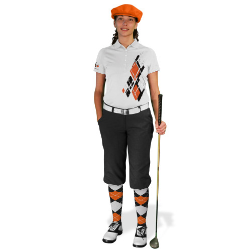 Ladies Golf Knickers Argyle Utopia Outfit SSS - Black/Orange/White