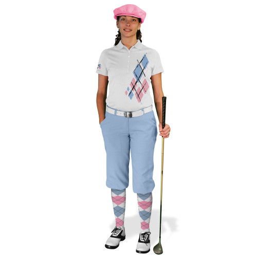Ladies Golf Knickers Argyle Utopia Outfit TT - White/Pink/Light Blue