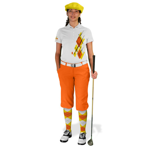 Ladies Golf Knickers Argyle Utopia Outfit TTT - Yellow/Orange/White