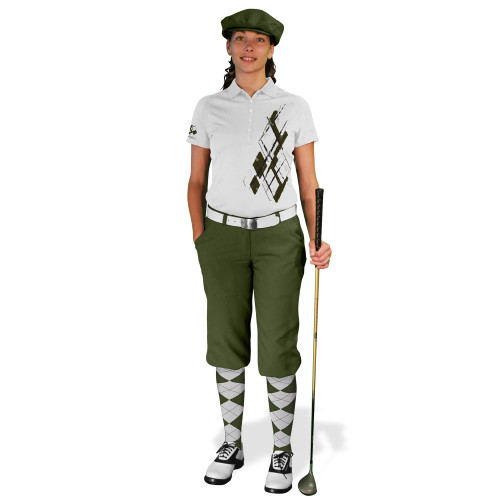 Ladies Golf Knickers Argyle Utopia Outfit U - Olive/White