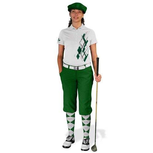 Ladies Golf Knickers Argyle Utopia Outfit UU - Dark Green/White