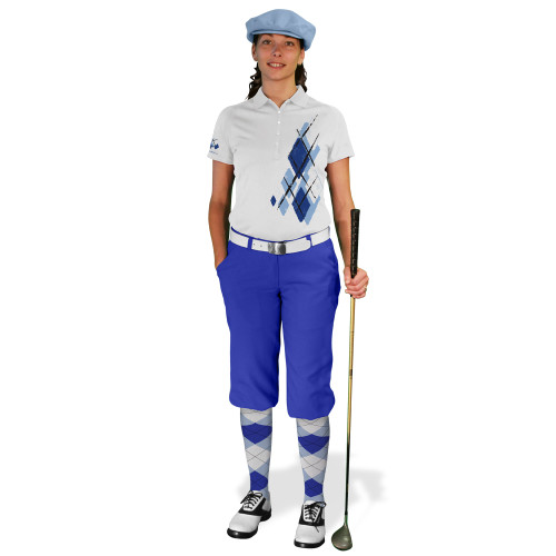 Ladies Golf Knickers Argyle Utopia Outfit UUU - Light Blue/Royal/White