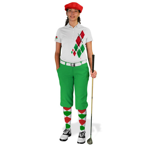Ladies Golf Knickers Argyle Utopia Outfit UUUU - White/Lime/Red