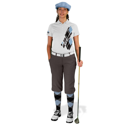 Ladies Golf Knickers Argyle Utopia Outfit VVVV - Charcoal/Black/Light Blue