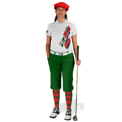 Ladies Golf Knickers Argyle Utopia Outfit WW - Dark Green/Red