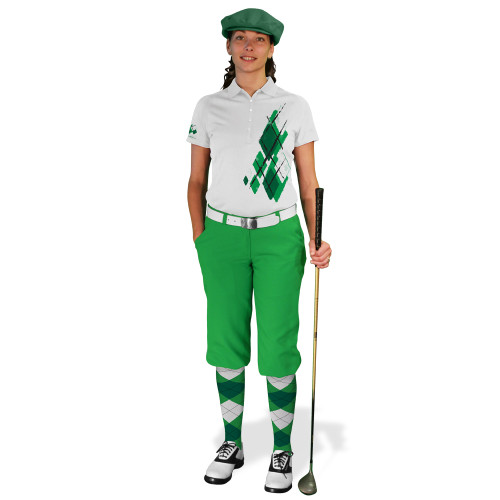 Ladies Golf Knickers Argyle Utopia Outfit WWW - Lime/Dark Green/White