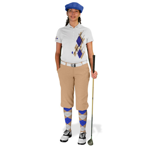 Ladies Golf Knickers Argyle Utopia Outfit WWWW - Khaki/Royal/White