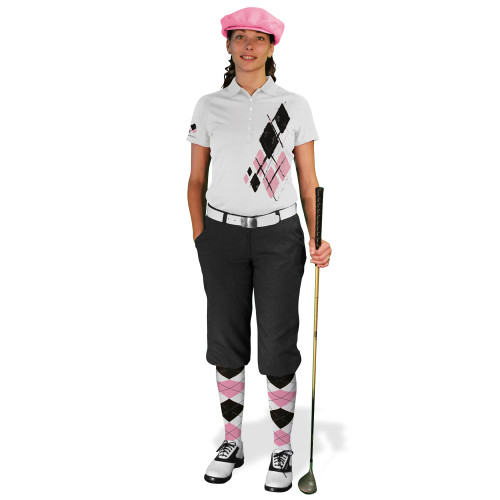Ladies Golf Knickers Argyle Utopia Outfit XXXX - White/Pink/Black