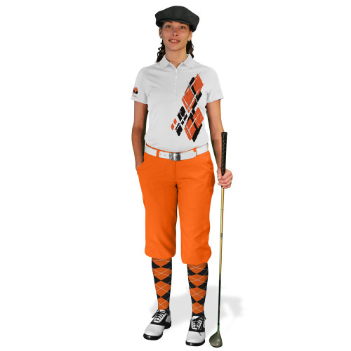 Ladies Golf Knickers Argyle Utopia Outfit YY - Black/Orange