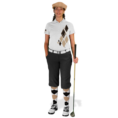 Ladies Golf Knickers Argyle Utopia Outfit YYY - White/Black/Khaki