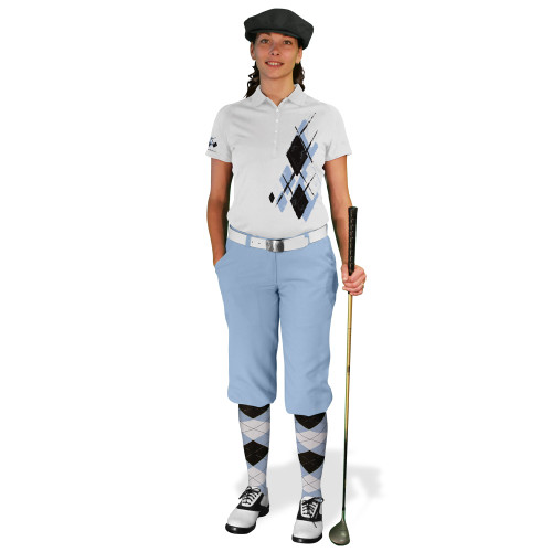 Ladies Golf Knickers Argyle Utopia Outfit YYYY - Light Blue/Black/White