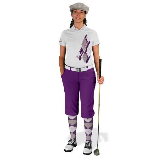 Ladies Golf Knickers Argyle Utopia Outfit ZZZ - Purple/Taupe/White