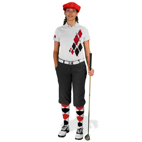 Ladies Golf Knickers Argyle Utopia Outfit ZZZZ - White/Black/Red