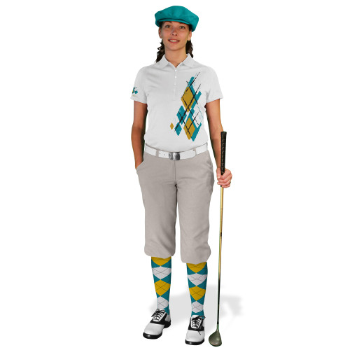 Ladies Golf Knickers Argyle Utopia Outfit 5G - Teal/Bronze/White