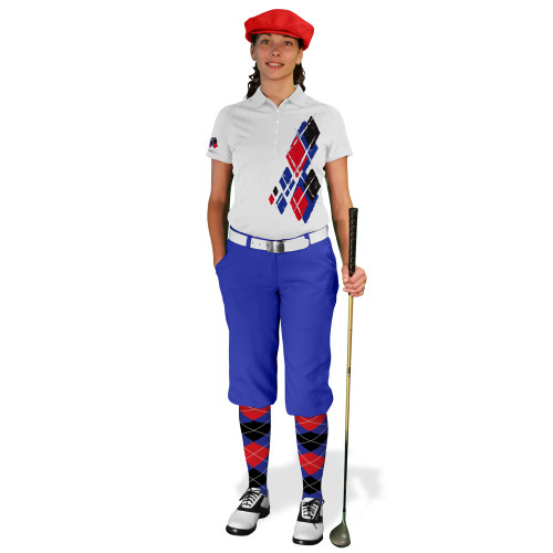 Ladies Golf Knickers Argyle Utopia Outfit 5J - Royal/Red/Black