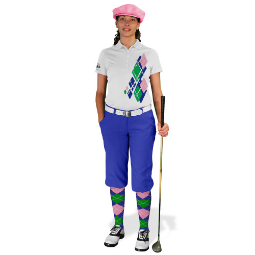 Ladies Golf Knickers Argyle Utopia Outfit 5M - Royal/Lime/Pink