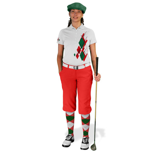 Ladies Golf Knickers Argyle Utopia Outfit 5P - Red/Dark Green/White