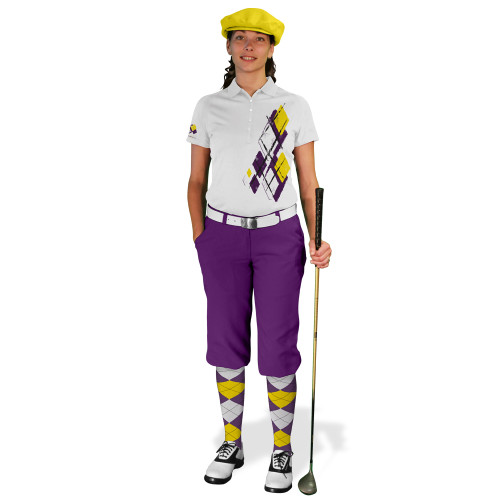 Ladies Golf Knickers Argyle Utopia Outfit 5Q - Purple/Yellow/White