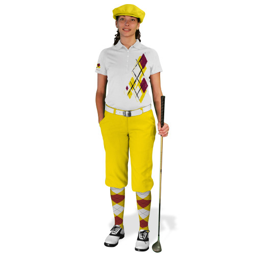 Ladies Golf Knickers Argyle Utopia Outfit 5R - Yellow/Maroon/White