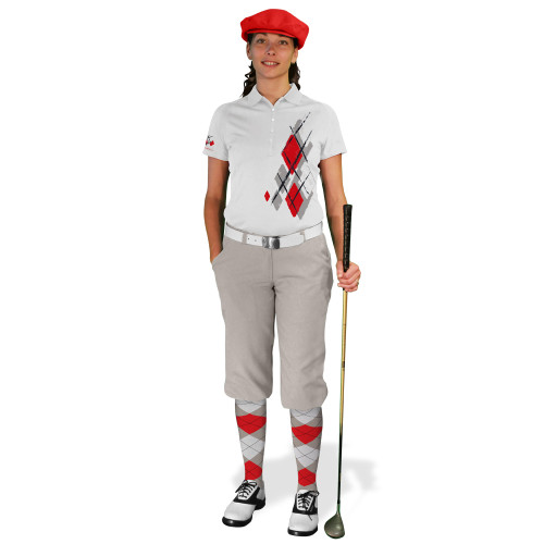 Ladies Golf Knickers Argyle Utopia Outfit 5T - Taupe/Red/White