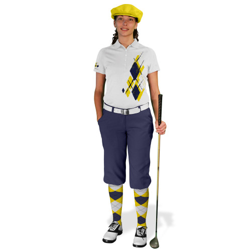 Ladies Golf Knickers Argyle Utopia Outfit 5Z - Yellow/Navy/White