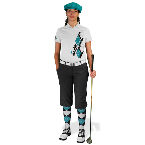 Ladies Golf Knickers Argyle Utopia Outfit 6C - Black/Teal/White