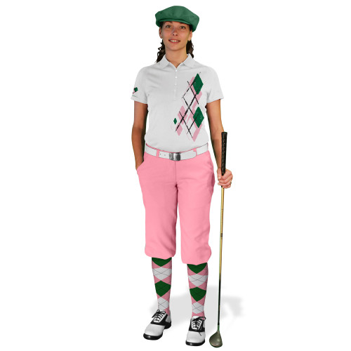 Ladies Golf Knickers Argyle Utopia Outfit 6D - Pink/White/Dark Green