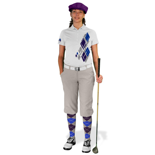 Ladies Golf Knickers Argyle Utopia Outfit 6E - Taupe/Purple/Royal