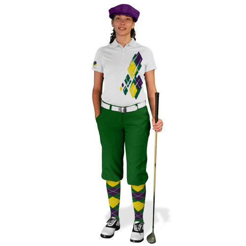 Ladies Golf Knickers Argyle Utopia Outfit 6F - Dark Green/Yellow/Purple