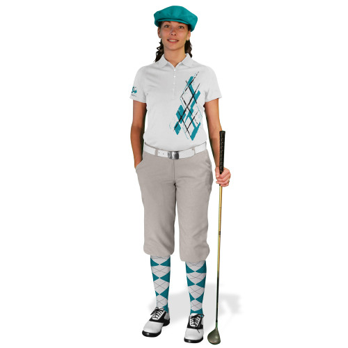 Ladies Golf Knickers Argyle Utopia Outfit 6O - Teal/White