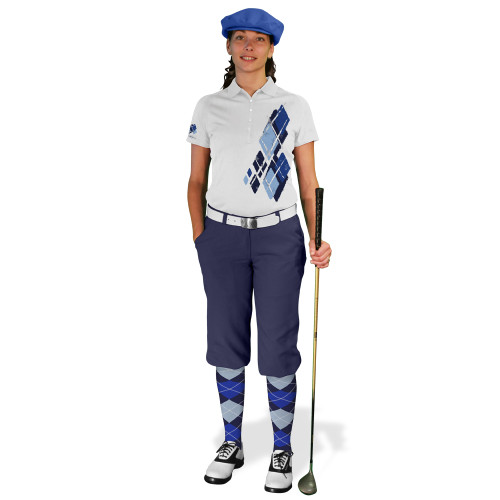 Ladies Golf Knickers Argyle Utopia Outfit 6S - Navy/Royal/Light Blue
